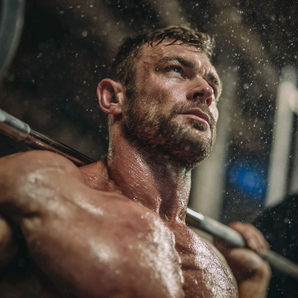 Чоловік тренується з гантелями